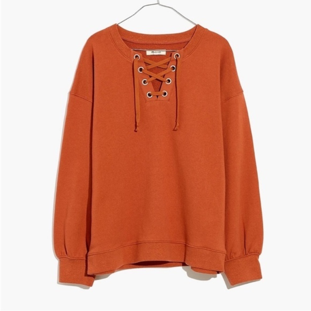NWT Madewell Cotton-Hemp Lace-Up Sweatshirt, Afterglow Red, Oversized, Size XS